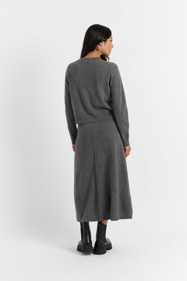Grey Wool-Cashmere Crew Neck Cardigan image 2