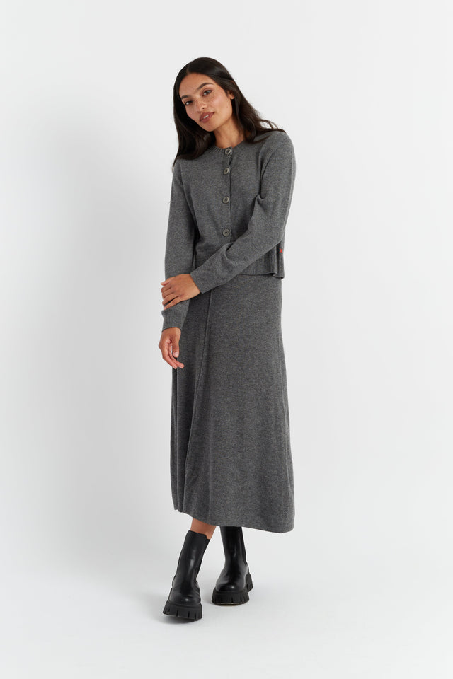 Grey Wool-Cashmere Crew Neck Cardigan image 1
