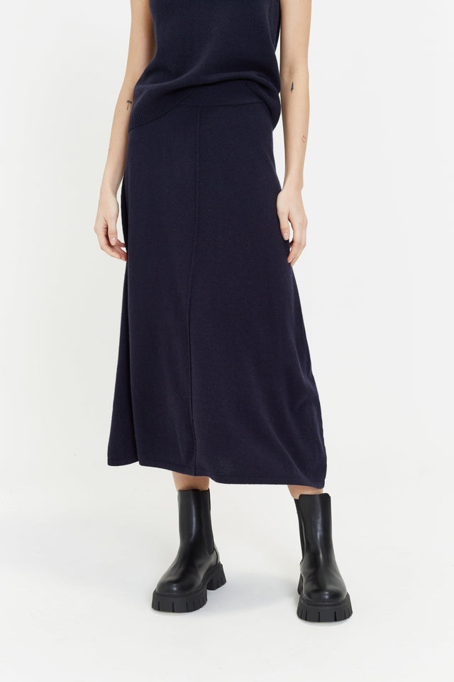 Navy Wool-Cashmere Midi Skirt image 2