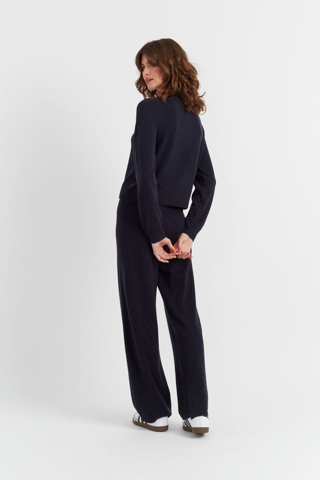 Navy Wool-Cashmere Crew Neck Cardigan image 2
