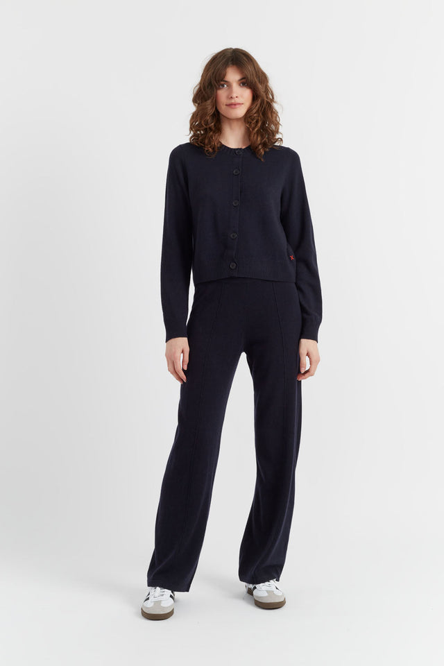 Navy Wool-Cashmere Crew Neck Cardigan image 3