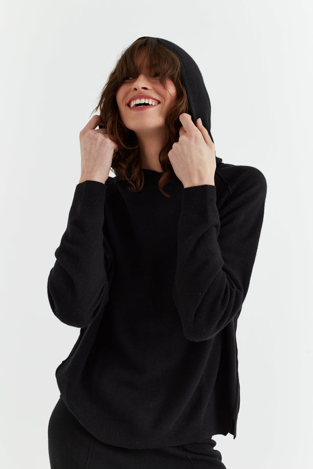 Women's Knitted Hoodie Chinti and Parker Black Wool-Cashmere Boxy fit Size XS-3L image 3
