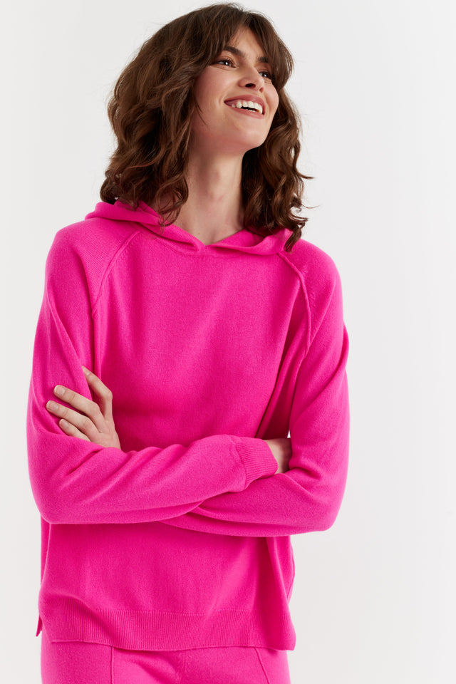 Fuchsia Wool-Cashmere Boxy Hoodie image 1
