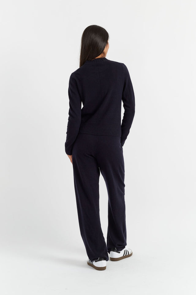 Navy Wool-Cashmere Wide-Leg Track Pants image 3