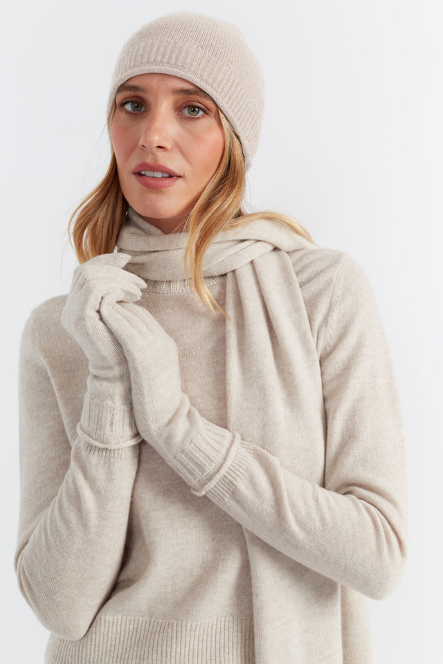 Light-Oatmeal Wool-Cashmere Beanie image 1