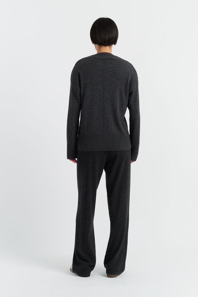 Charcoal Wool-Cashmere V-Neck Sweater image 3