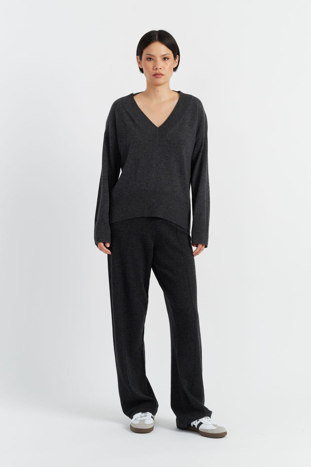 Charcoal Wool-Cashmere V-Neck Sweater image 4