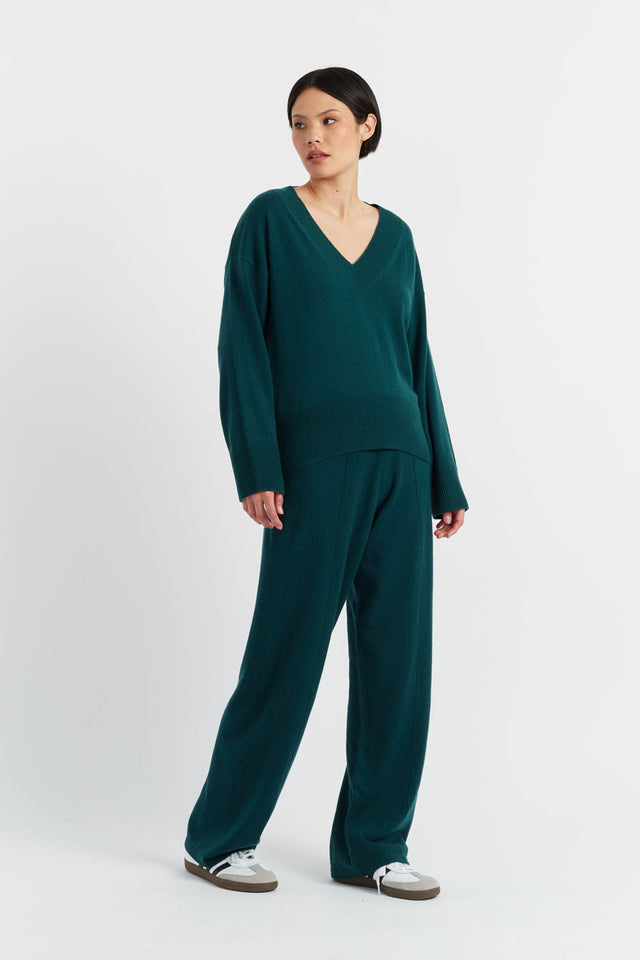 Forest-Green Wool-Cashmere V-Neck Sweater image 4