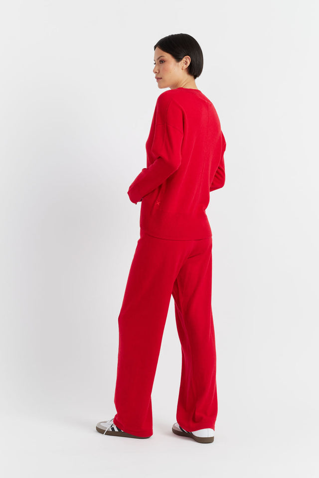 Velvet-Red Wool-Cashmere Wide-Leg Track Pants image 3