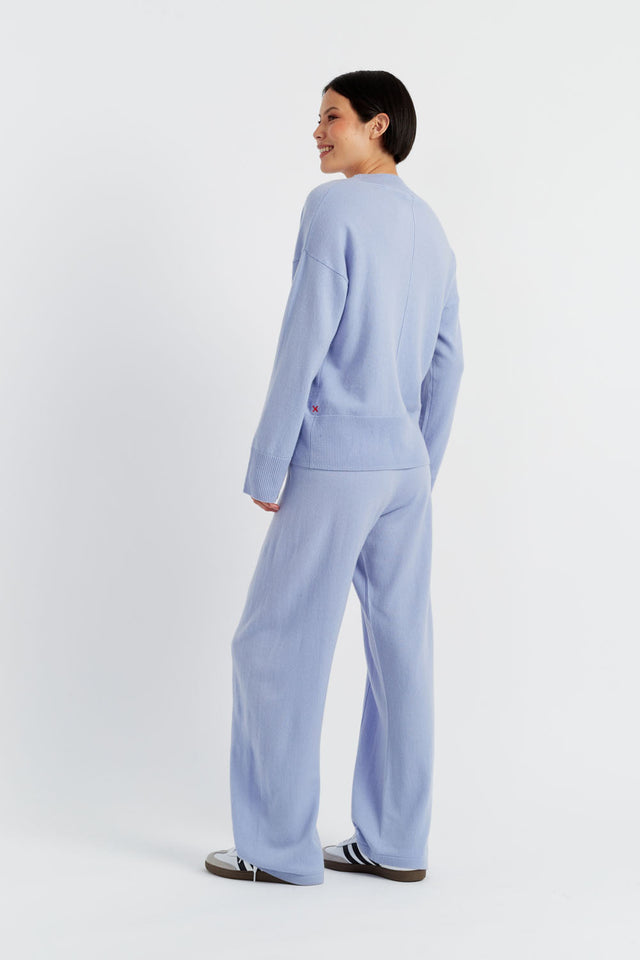 Washed-Blue Wool-Cashmere V-Neck Sweater image 3