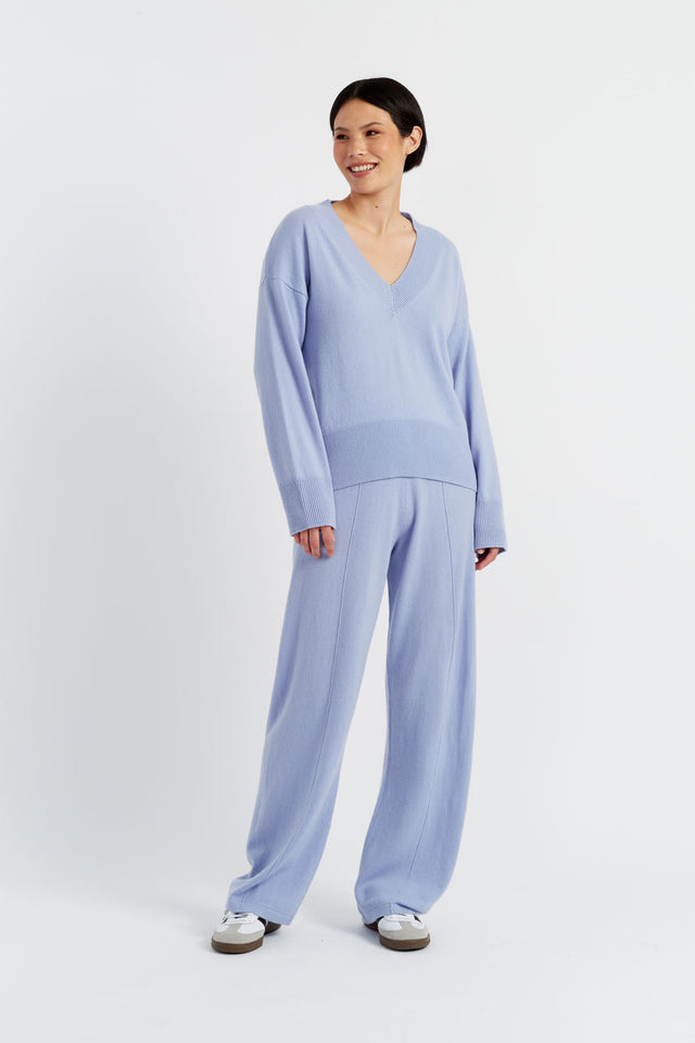 Women's Wide-Leg Track Pants Chinti and Parker Washed-Blue Wool-Cashmere Size XS-3L image 1