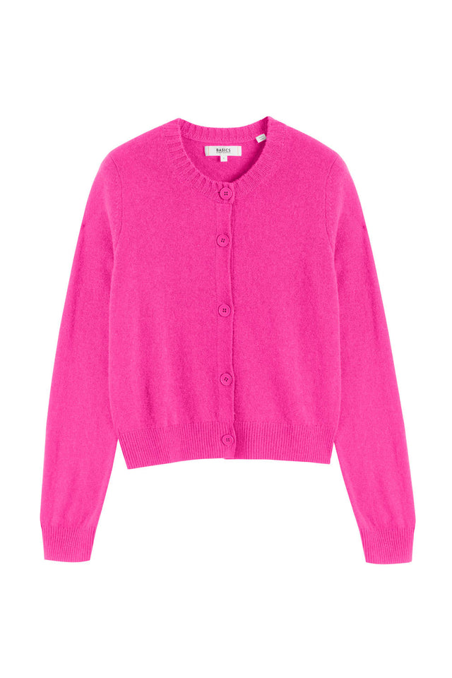 Fuchsia Wool-Cashmere Crew Neck Cardigan image 4