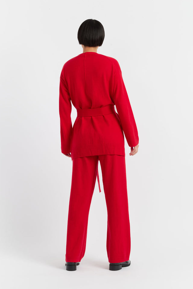 Velvet-Red Wool-Cashmere Belted Cardigan image 3