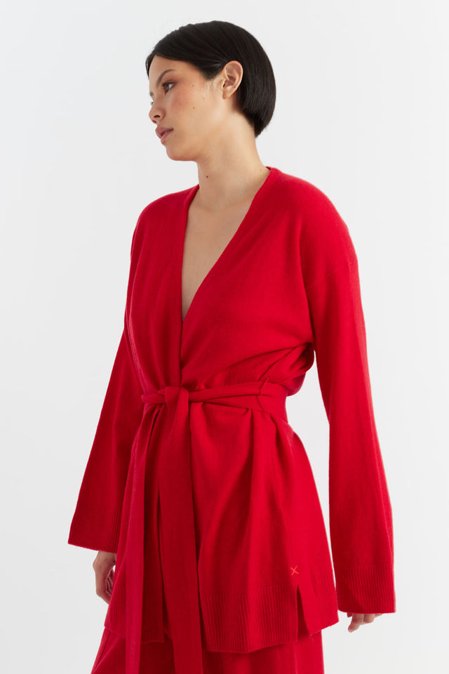 Velvet-Red Wool-Cashmere Belted Cardigan image 1