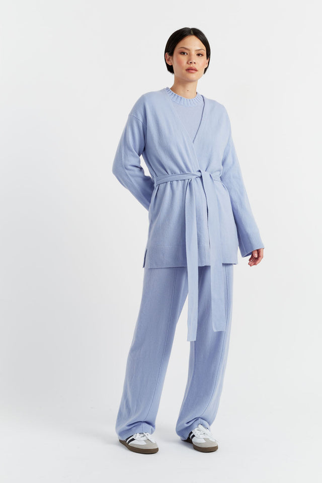 Washed-Blue Wool-Cashmere Belted Cardigan image 4