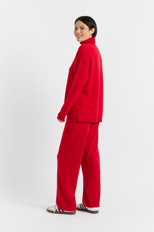 Velvet-Red Wool-Cashmere Relaxed Rollneck Sweater image 5