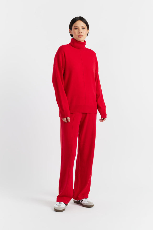 Velvet-Red Wool-Cashmere Relaxed Rollneck Sweater image 4