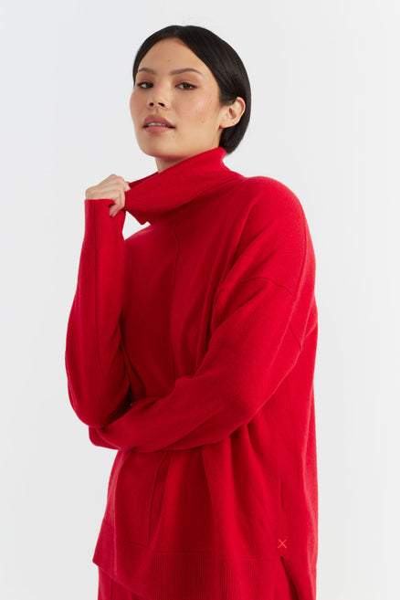 Velvet-Red Wool-Cashmere Rollneck Sweater