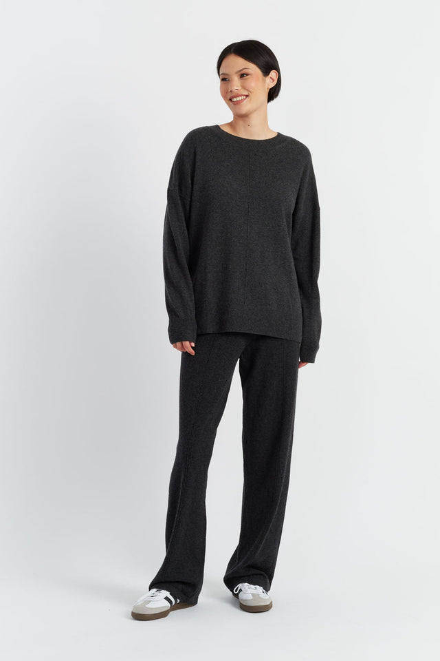 Charcoal Wool-Cashmere Wide-Leg Track Pants image 1