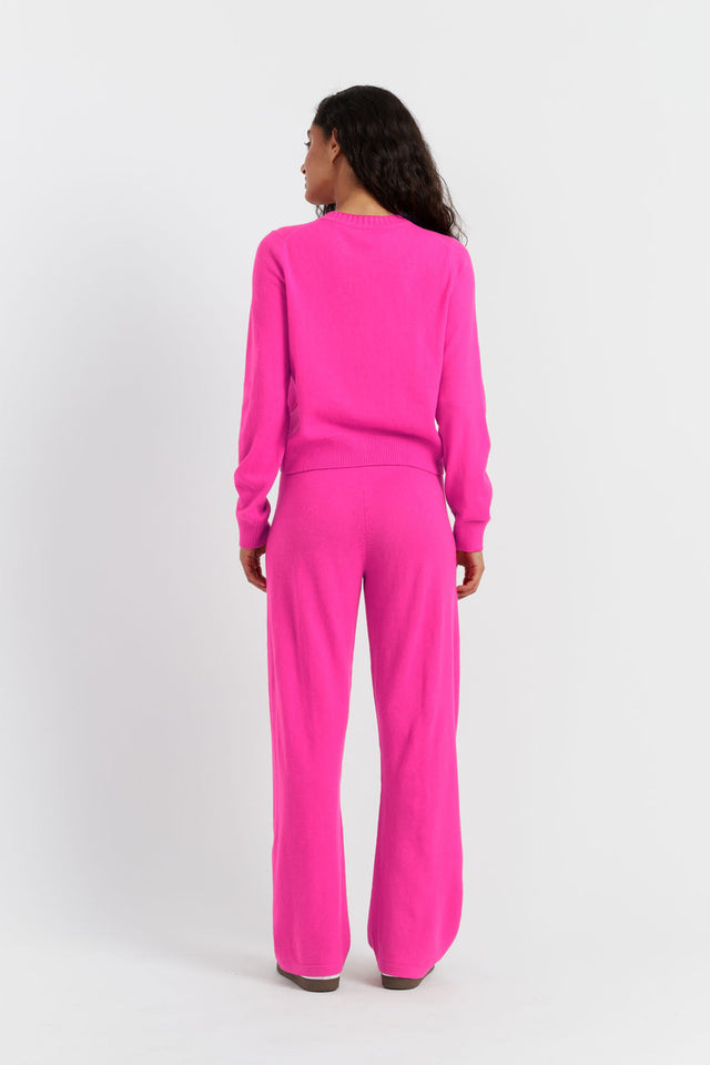 Fuchsia Wool-Cashmere Crew Neck Cardigan image 2