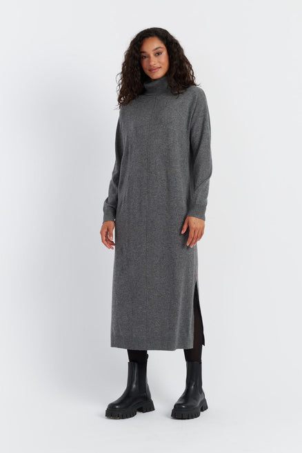 Grey Wool-Cashmere Rollneck Dress
