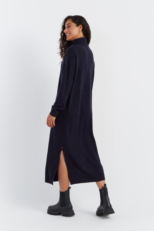 Navy Wool-Cashmere Rollneck Dress image 3