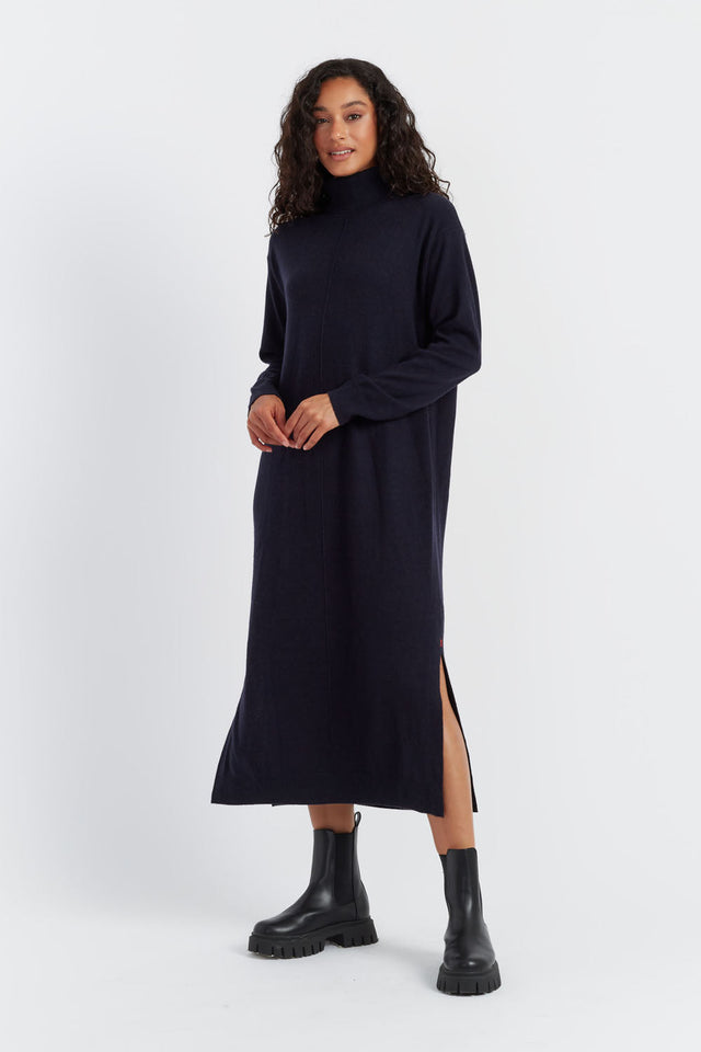 Navy Wool-Cashmere Rollneck Dress image 1