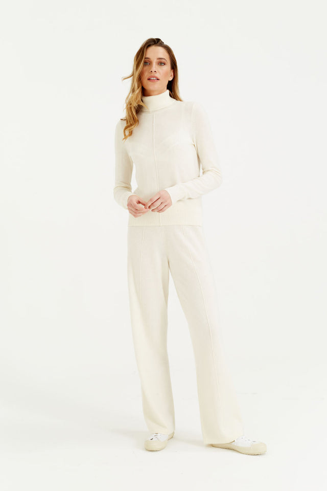 Cream Wool-Cashmere Wide-Leg Track Pants image 1