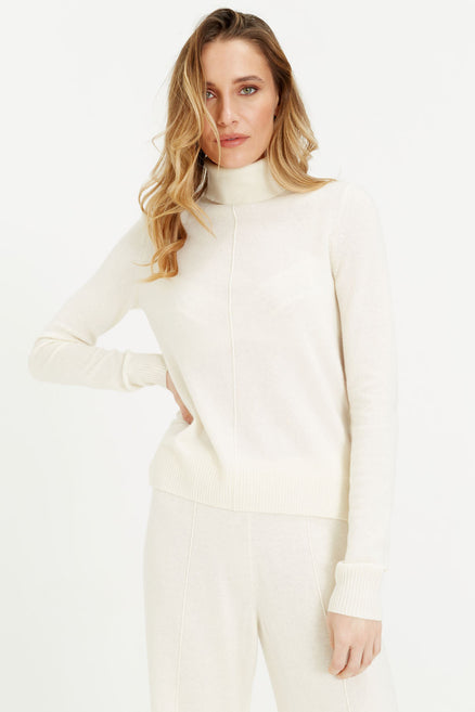 Cream Wool-Cashmere Relaxed Rollneck Sweater