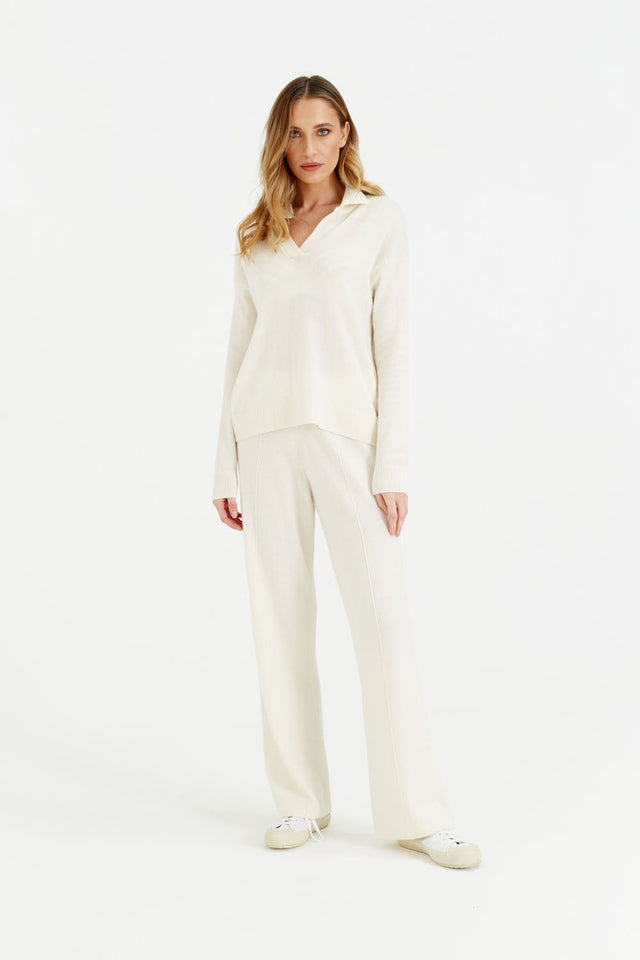 Cream Wool-Cashmere Collared Sweater image 4