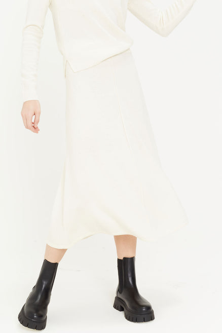Cream Wool-Cashmere Midi Skirt