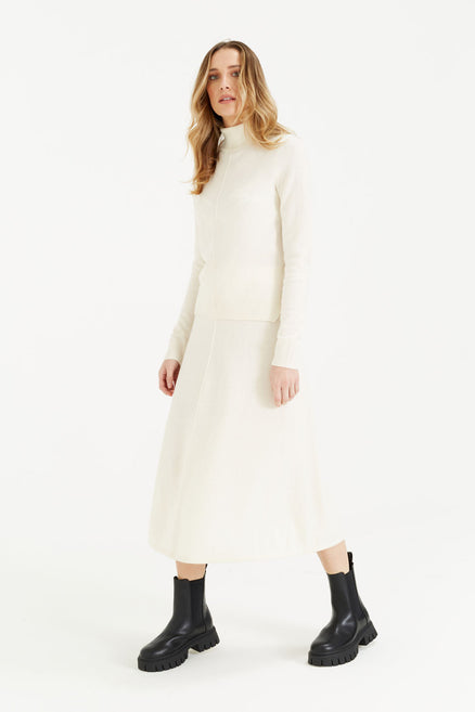 Cream Wool-Cashmere Midi Skirt