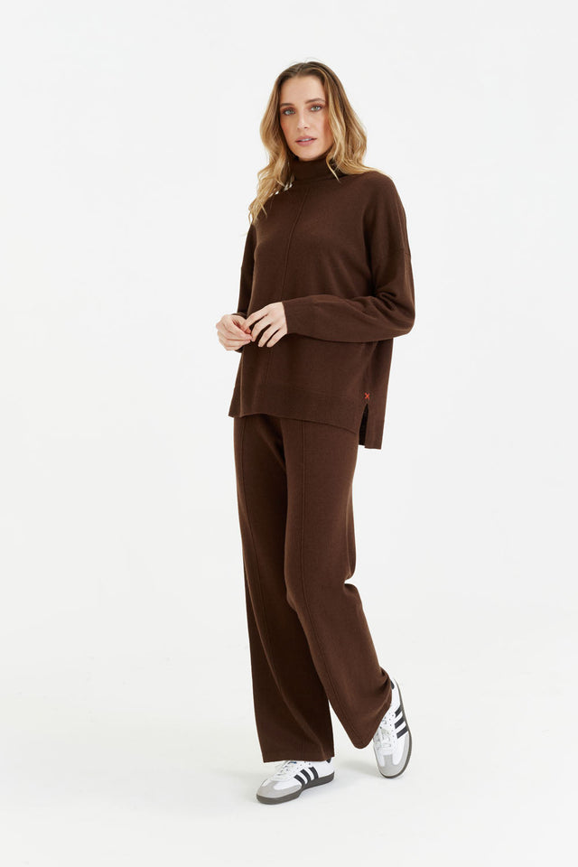 Cocoa Wool-Cashmere Wide-Leg Track Pants image 1