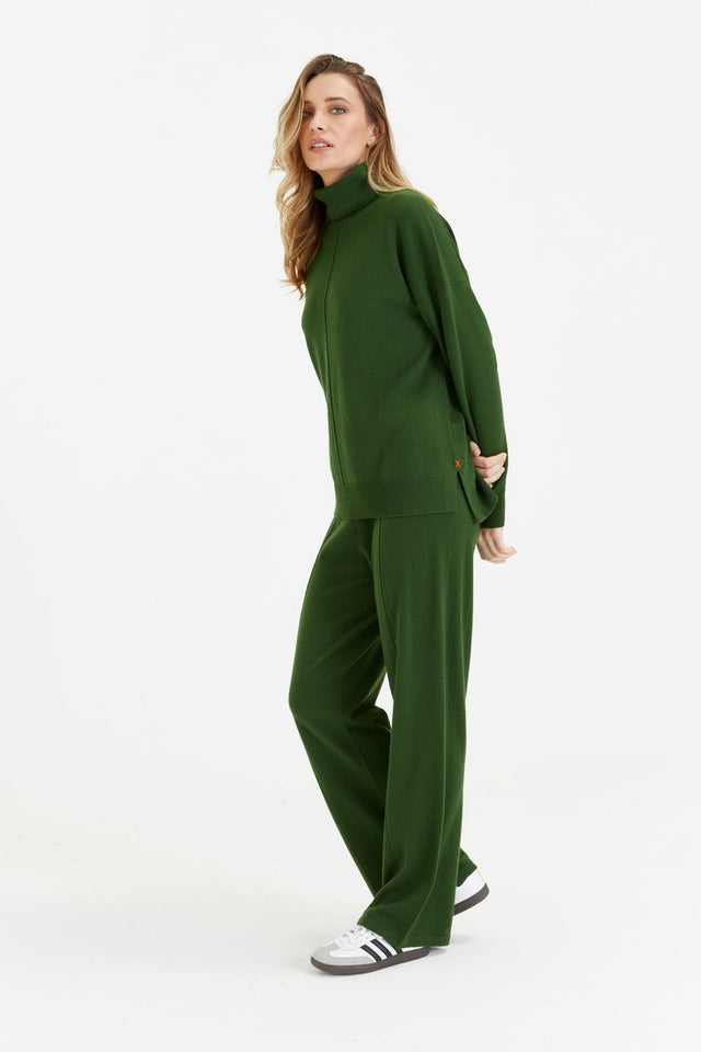 Green Wool-Cashmere Relaxed Rollneck Sweater image 3
