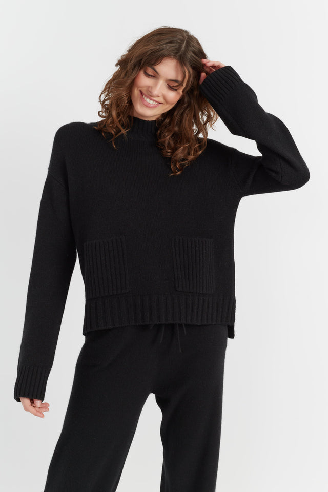 Black Pure Cashmere Patch Pocket Sweater image 1