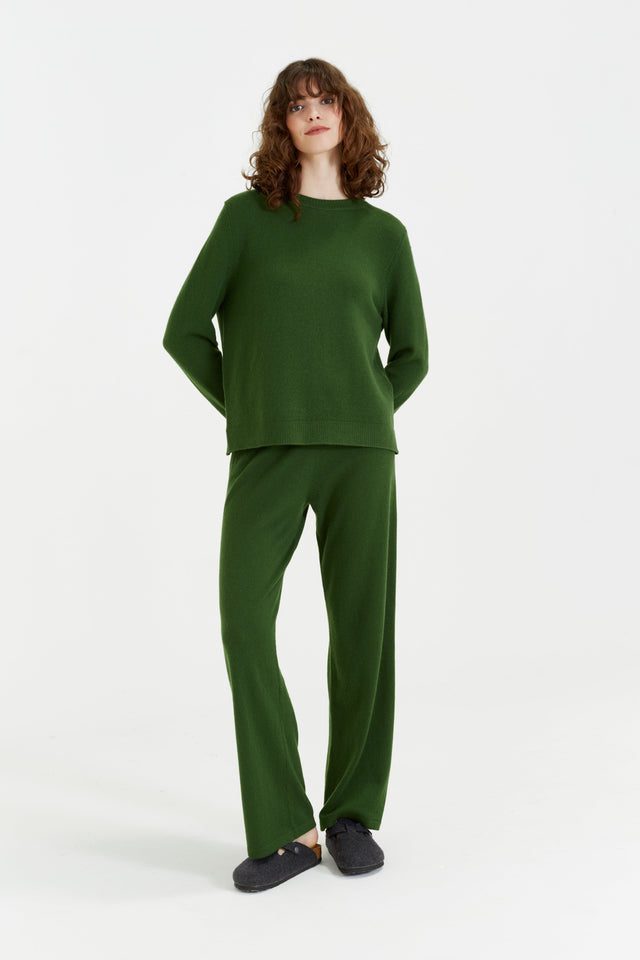 Green Cashmere Wide-Leg Track Pants image 1