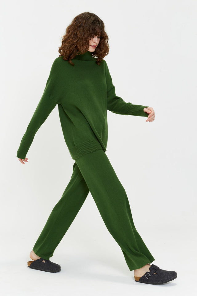 Green Cashmere Wide-Leg Track Pants image 3