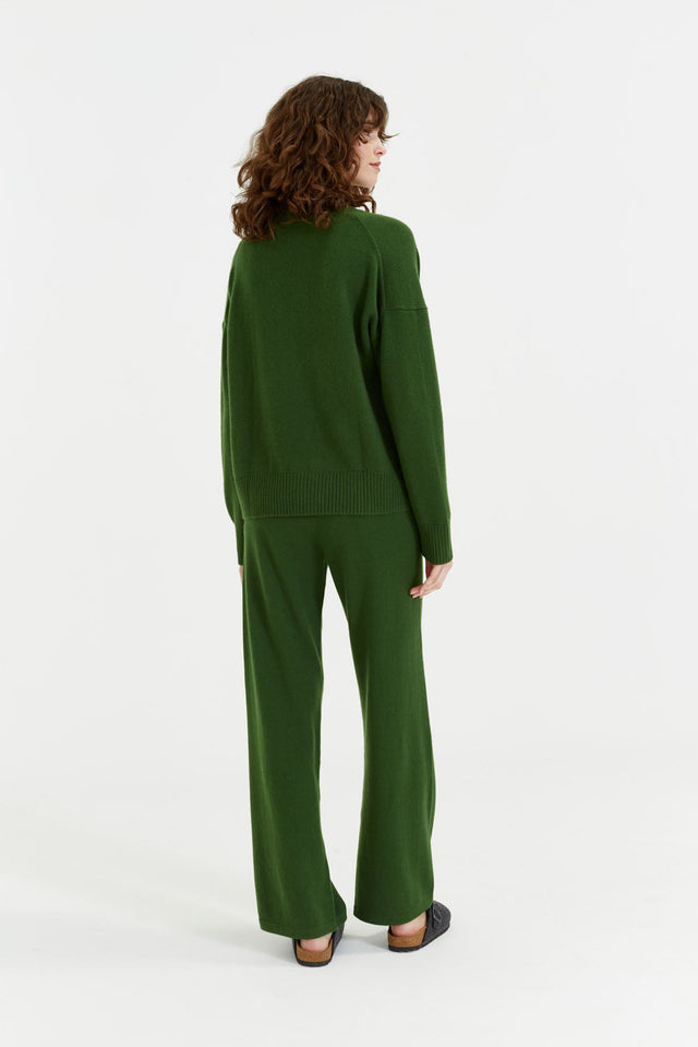 Green Pure Cashmere Wide-Leg Track Pants image 4