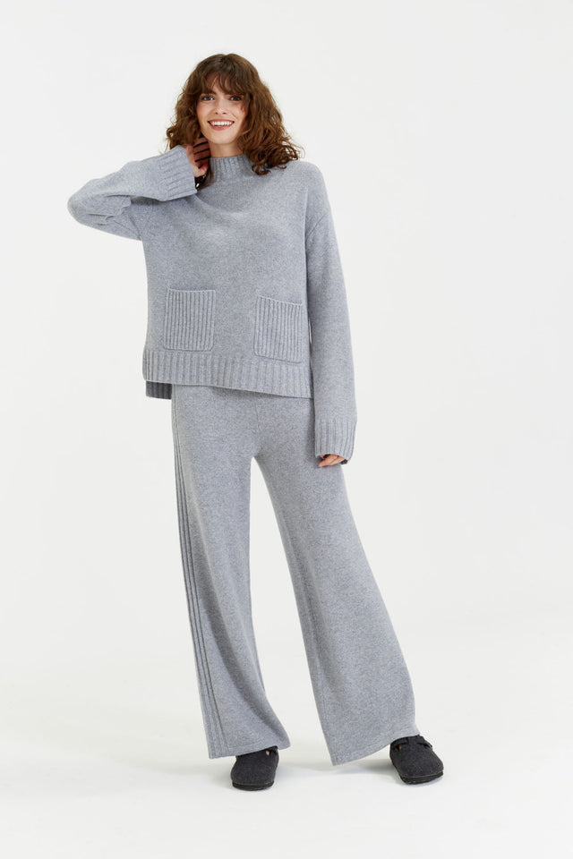 Grey Pure Cashmere Patch Pocket Sweater image 4