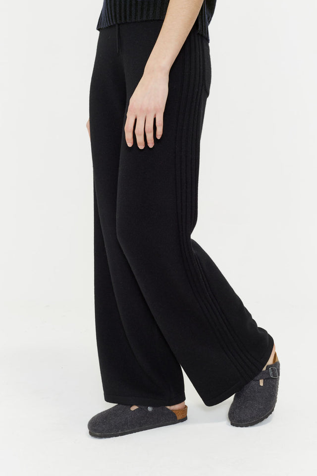 Black Pure Cashmere Side Rib Trousers image 3