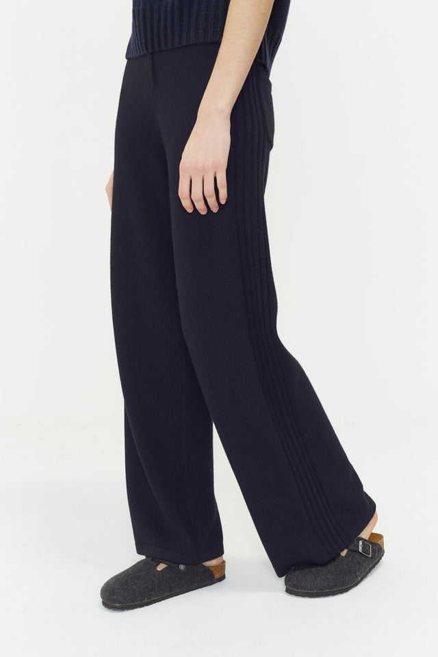 Navy Pure Cashmere Side Rib Trousers image 4
