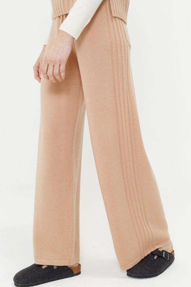 Warm-Beige Pure Cashmere Side Rib Trousers image 4