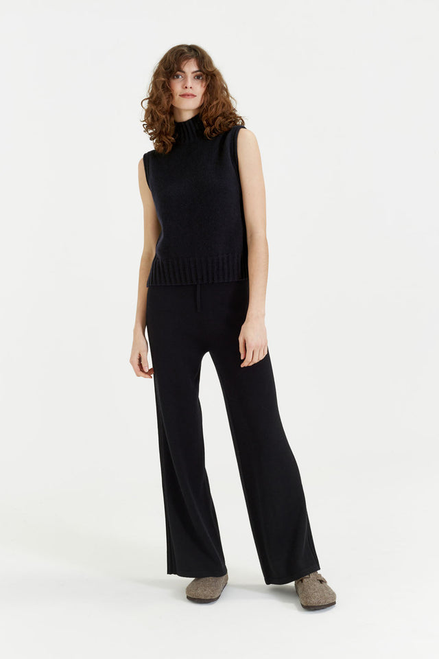 Black Pure Cashmere Side Rib Trousers image 1