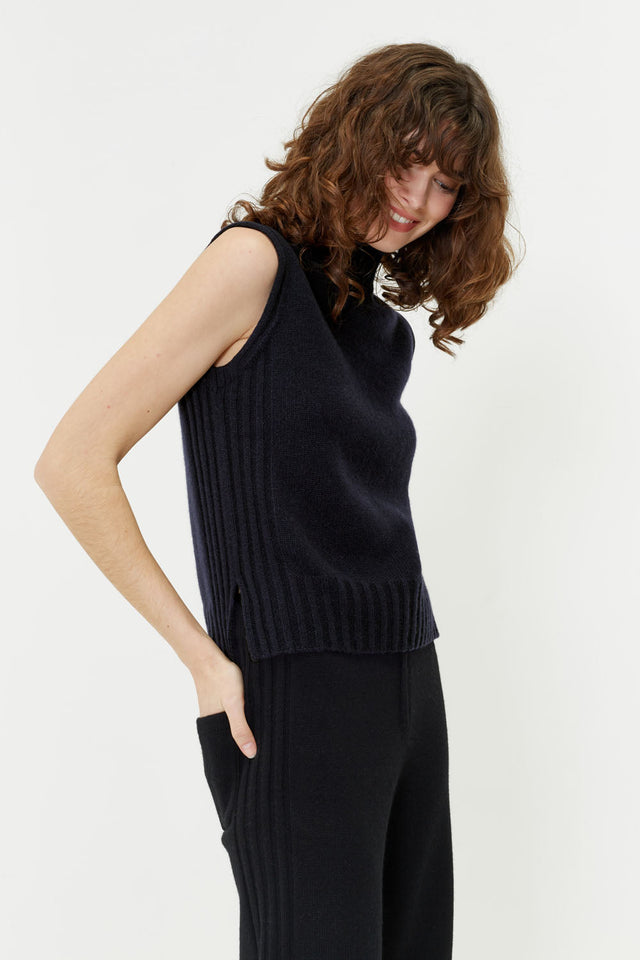 Black Pure Cashmere Funnel Tank image 1