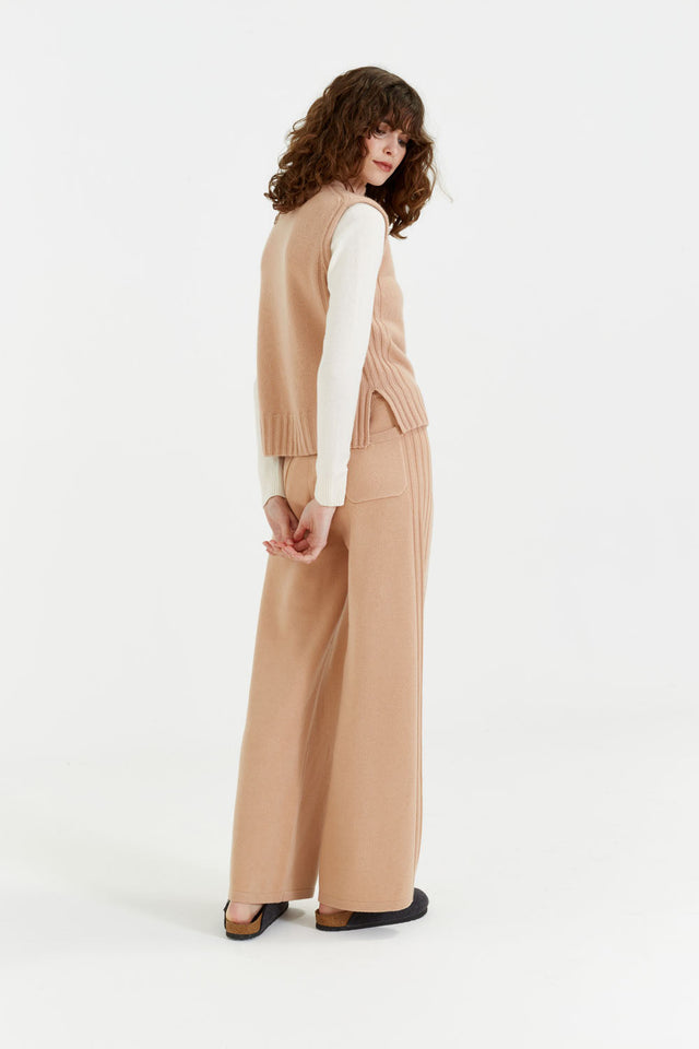 Warm-Beige Pure Cashmere Side Rib Trousers image 3