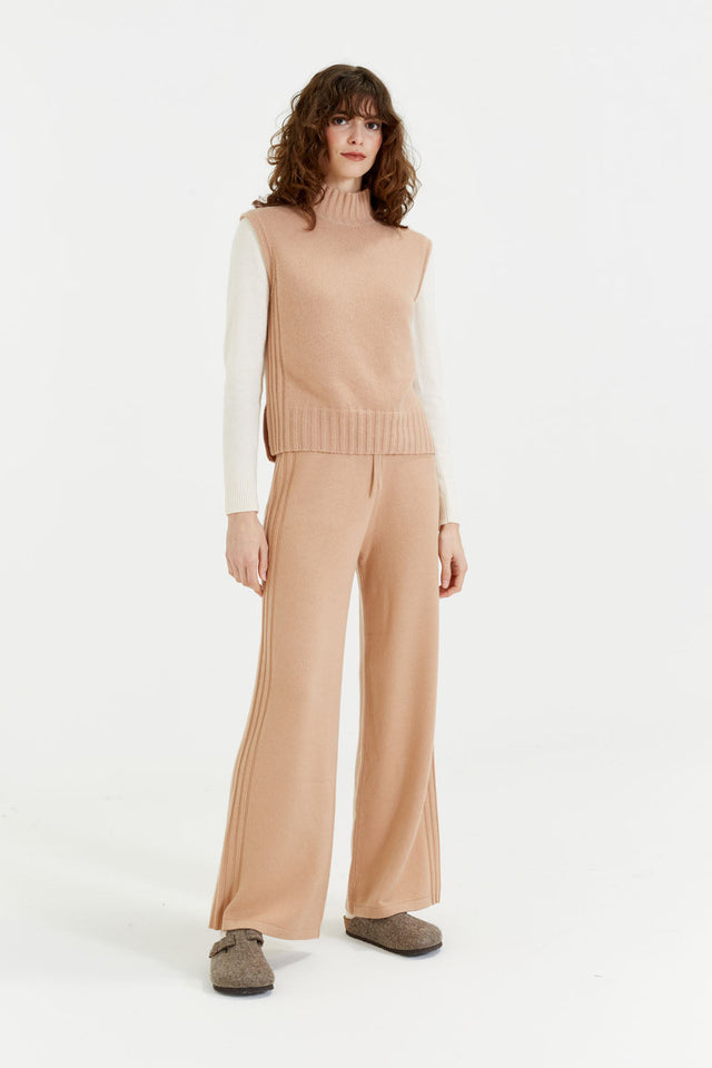 Warm-Beige Cashmere Side Rib Trousers image 1