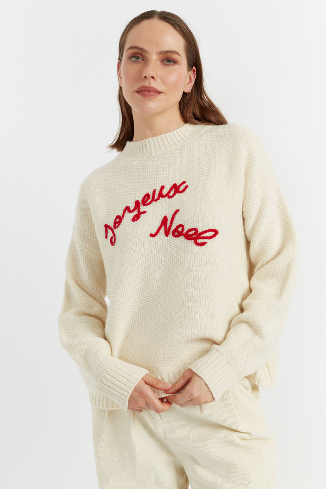 Cream Wool-Cashmere Joyeux Noel Sweater image 3