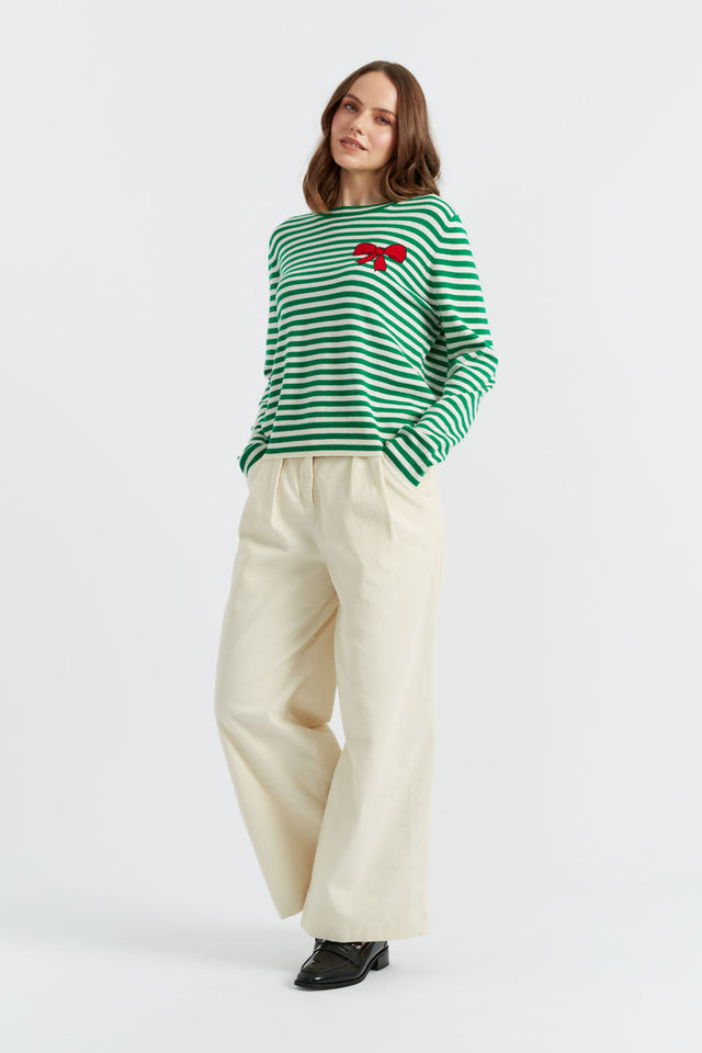 Green Wool-Cashmere Bow Breton Sweater image 3