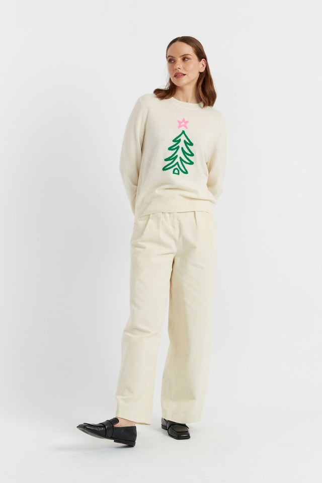 Cream Wool-Cashmere Christmas Tree Sweater image 3