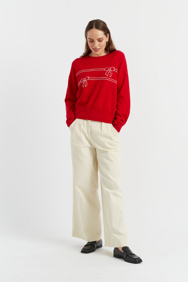 Red Wool-Cashmere Bow Sweater image 3